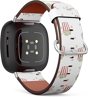 CJBROES Replacement Leather Watch Band, Compatible with Fitbit Versa 3 and Fitbit Sense of Wristband Bracelet Accessory - Funny pop Corn Art