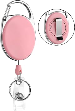 Soleebee 25 Retractable Badge Reel with 360 Swivel Belt Clip and Key Ring, Heavy Duty Retractable Keychain Carabiner ID Badge Holder Pink