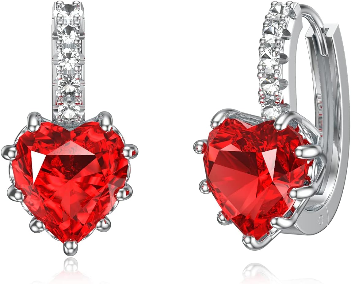 Heart Hoop Earrings for Women 925 Sterling Silver Crystal Heart Dangle Huggie Earrings Jewelry Gifts for Women Ladies