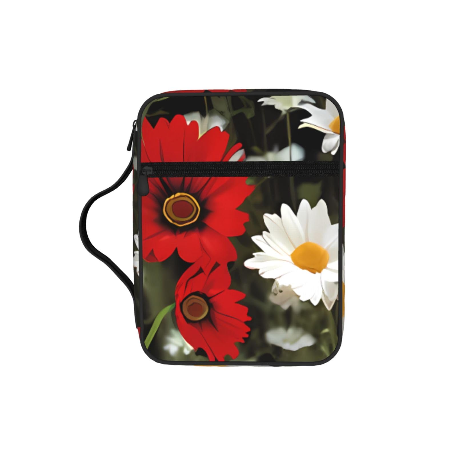 Red Flower And White Daisy Bible Cover Case Waterproof Bible Bag With Handle Organizer Storage Book Cover For Bible Study