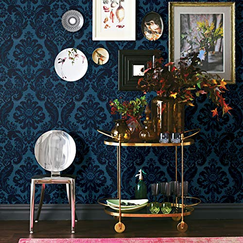 A-Street Prints 2763-87310 Shadow Flocked Damask Wallpaper, Blue #TOP5
