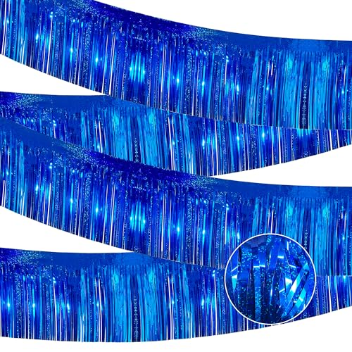 4 Pack 10 Feet Glitter Royal Blue Parade Float Decorations for Trailer Car Glitter Foil Fringe Metallic Tinsel Streamers Banner Garland for Graduation Weeding Homecoming Birthday Party(Glitter-Blue)