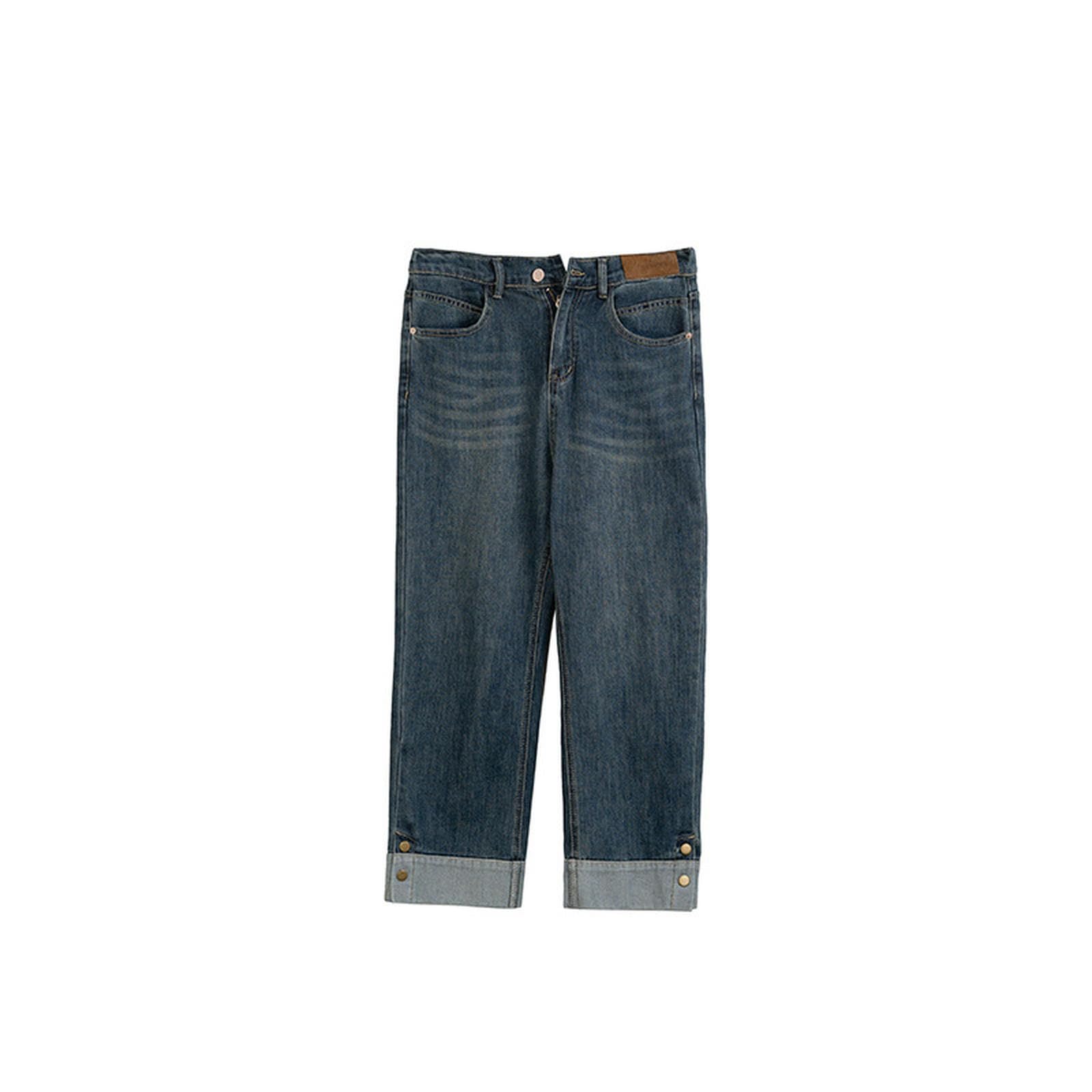 Jeans Dritti con Orlo Risvolto da Donna Taglie Forti Spring Fat Girls - Blu - 3XL