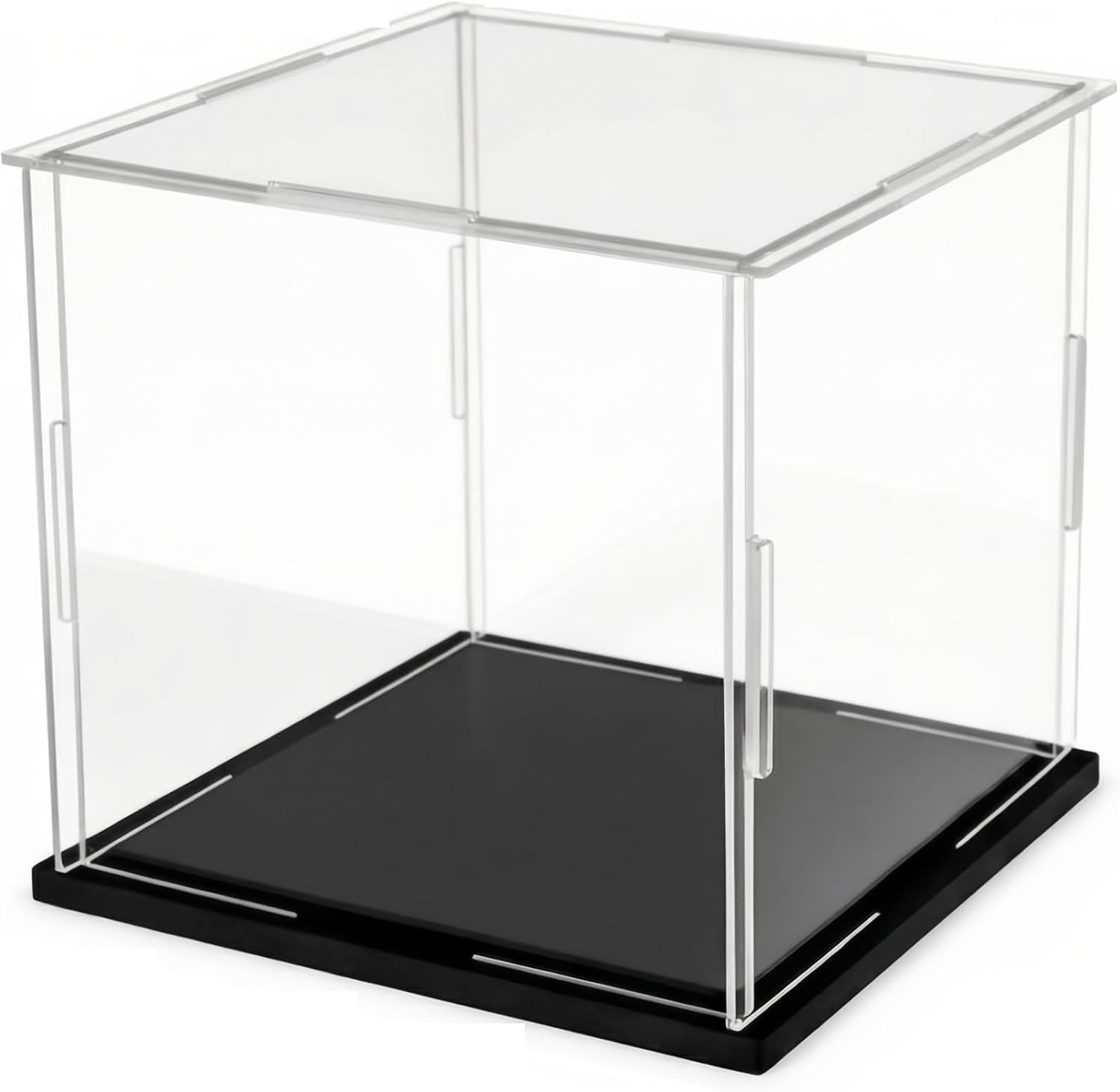 Clear Acrylic Display Case, Assemble Cube Display Box Stand with Black Base, Dustproof Protection Showcase for Collectibles Memorabilia Figurines (12x12x12 inch; 30x30x30cm)