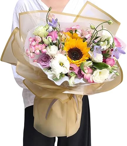 Miniatura 2 de 20 piezas de papel de regalo de flores con borde dorado, papel de regalo impermeable para ramo de San Valentín, 23 x 23 pulgadas, utilizado para