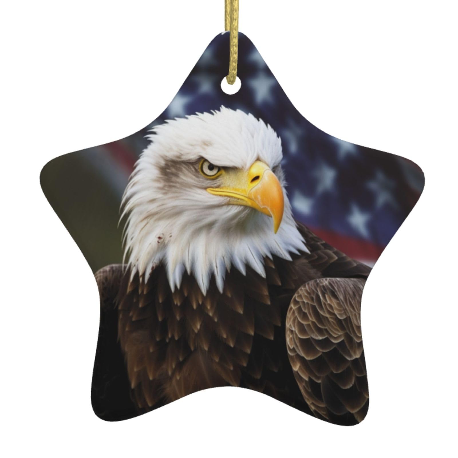 Ceramic Christmas Tree Hanging Ornaments with Gold Ropes Christmas Tree Decorations Star Ceramic American Bald Eagle Pendant Keepsake Decorations for Holiday Xmas Gift Ideas