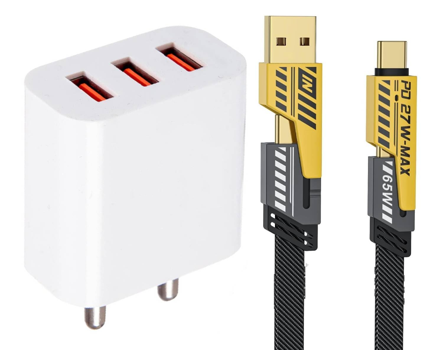48W Mobile Charger for Samsung, One Plus & All C Type Devices, Seamless Data Transmission, Series 3 Triple USB Port 4-in-1 Multi Cable iOS Type-C USB Cable (White, BR.A)-image-20