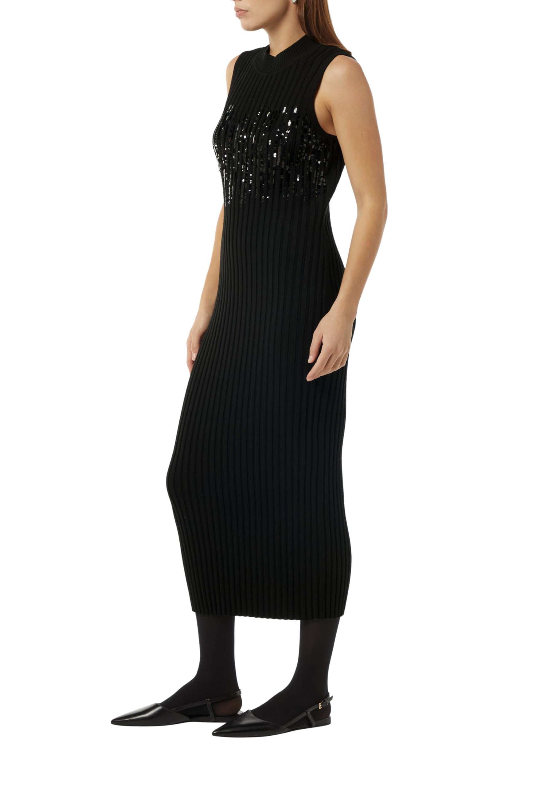 Comma Strickkleid mit Stehkragen und Pailletten