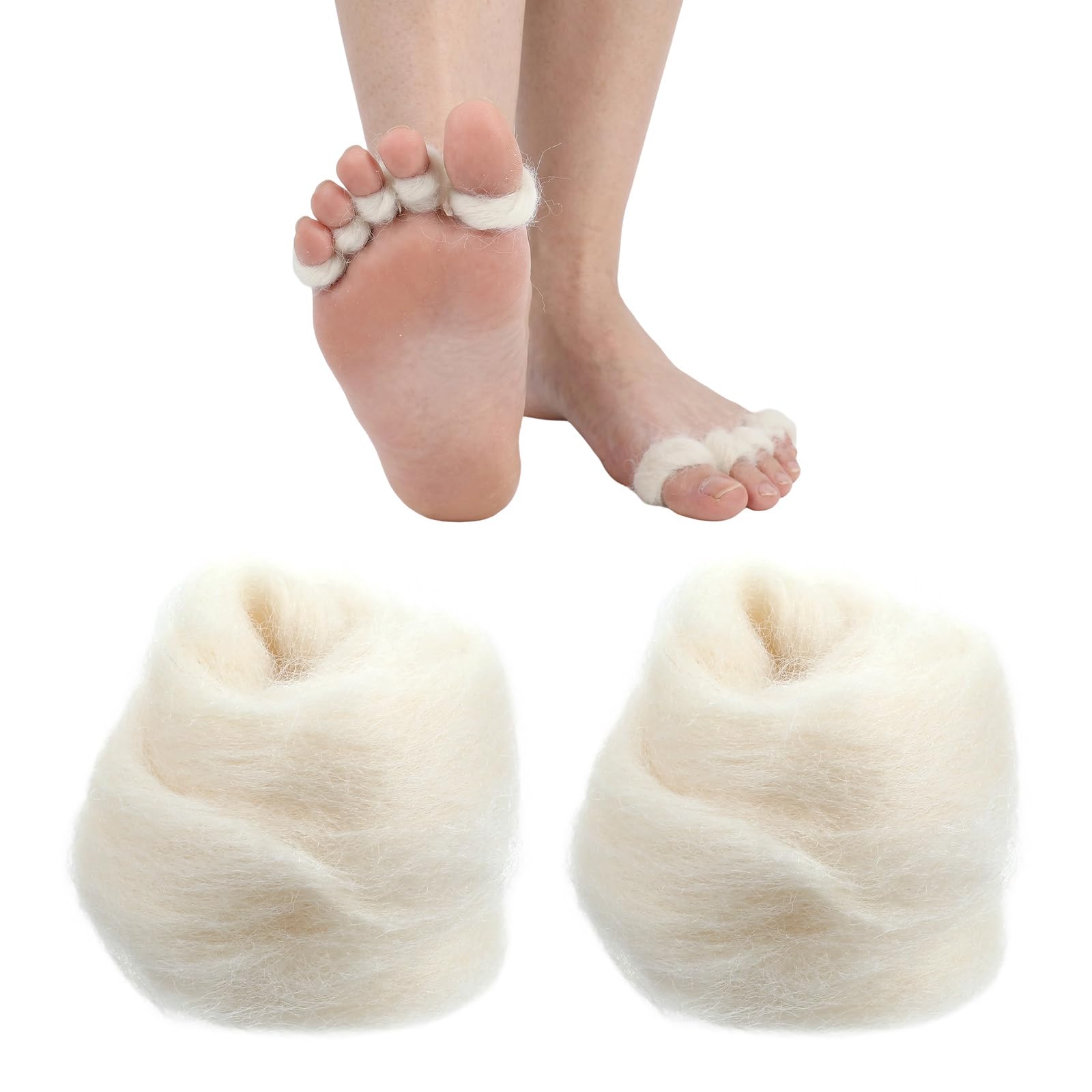 2 Stück Lammwolle für Zehen Schafwolle Lambs Wool Padding for Toe Lammwolle Kissen für Ballenzehen Sanft Atmungsaktiv Weiche Zehentrenner Wollpads Reduzierung von Reibung