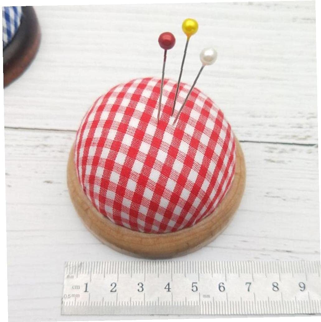 Ruluti Red Pin Cushion Wooden Base Sewing Needle Pincushions Sewing Pin Cushion Organizer Holder For Sewing Craft Accessories Quilting Supplies