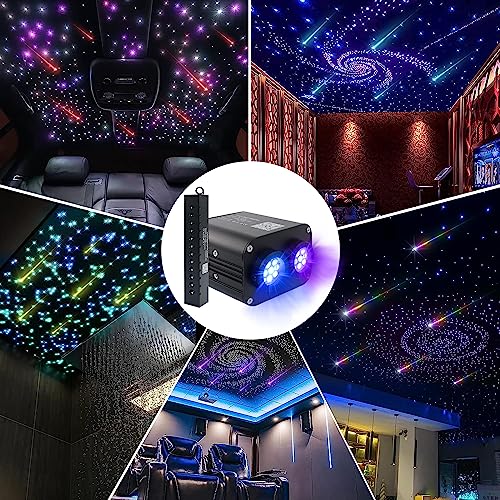 Image of AMKI Dual Color 20W Twinkle Starlight Headliner Kit 1300pcs*0.03in 13.1ft Cables+ RGB Meteor Shooting Star Fiber Optic Light Sound Activated APP /Remote Control for Car Roof Home Ceiling