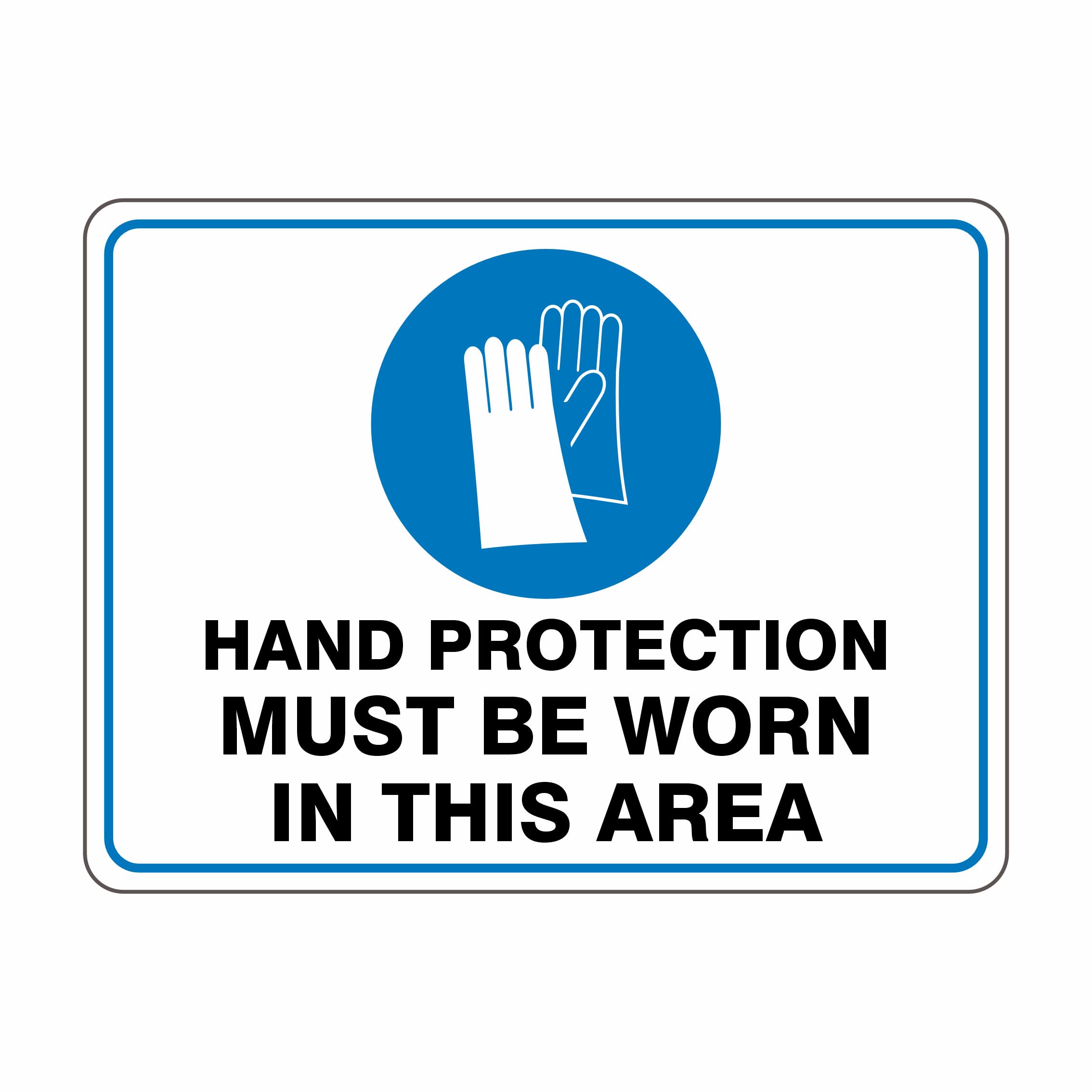 Hand Protection Must Be Worn In This Area - Landscape Mandatory Signs, 12x8 Metal Tin Sign, Hand protection required.