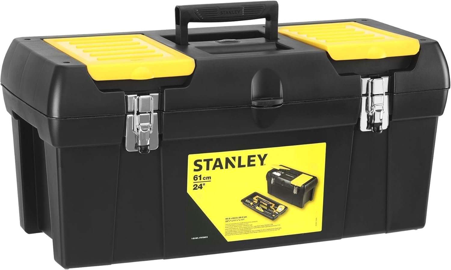 STANLEY Toolbox with Metal Latch, 2 Lid Organisers Portable Tote Tray for Tools and Small Parts, 24 Inch, 1-92-067