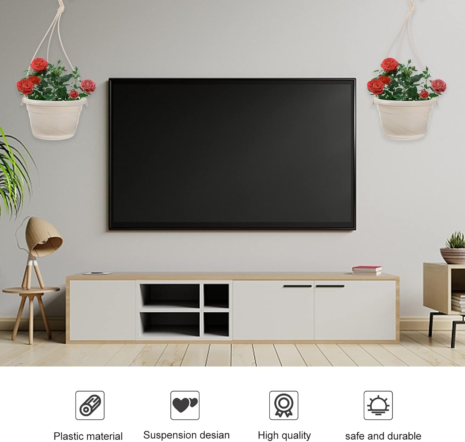 Cabilock 5 Sets Plastic Hanging Planter Self Watering Basket with Hooks Hanging Flower Pot with Base for Garden Indoor Outdoor Home Decoration White : Patio, Lawn & Garden