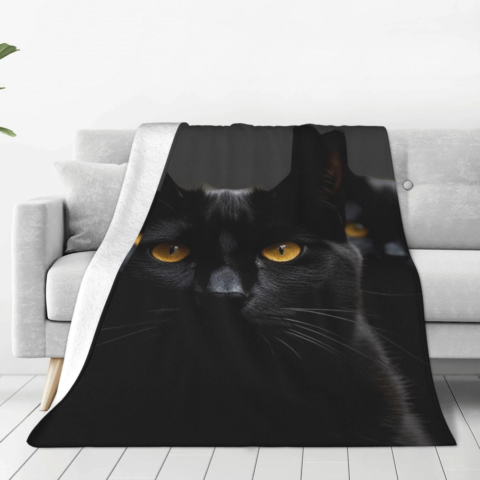 Couverture flanelle microfibre yeux chats noirs plaid canapé lit