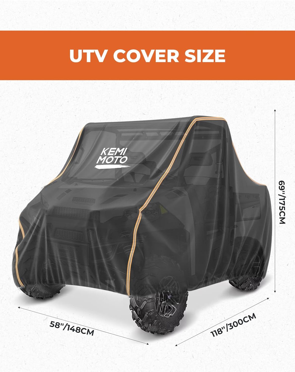 KEMIMOTO UTV Cover, All-Weather Protection UTV Cover Two Seater Compatible with Polaris Ranger 570 500 CFMOTO Zforce 800 2-3 Seaters 118" x 69" x 58"