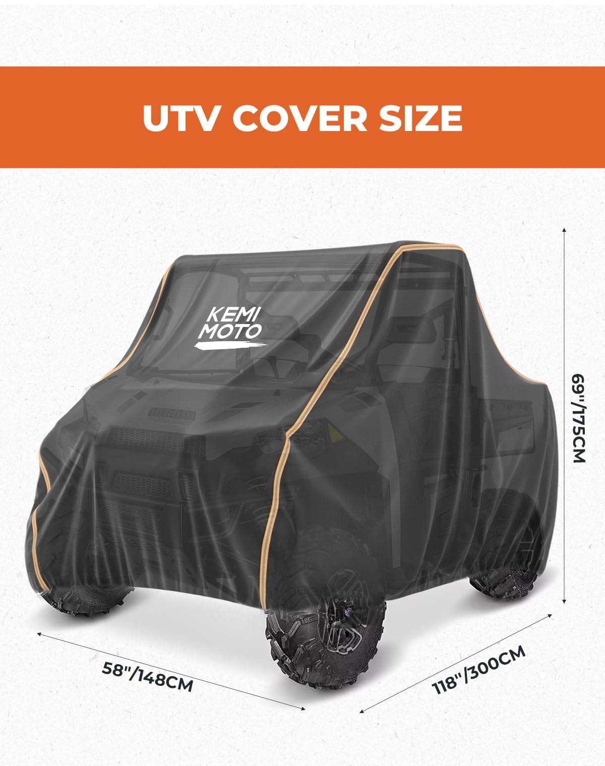 KEMIMOTO Funda para UTV, protección para todo tipo de clima, cubierta UTV de dos plazas, compatible con Polaris Ranger 570 500 CFMOTO Zforce 800 de 2-3 plazas, 118 x 69 x 58 pulgadas