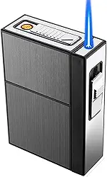 Estojo de Cigarro com Isqueiro, Isqueiro Maçarico de Butano, Isqueiro Recarregável Usb 2 Em 1, Suporte para Caixa de Cigarros para 20 Peças, 84 Mm, Tamanho King Size (Preto)
