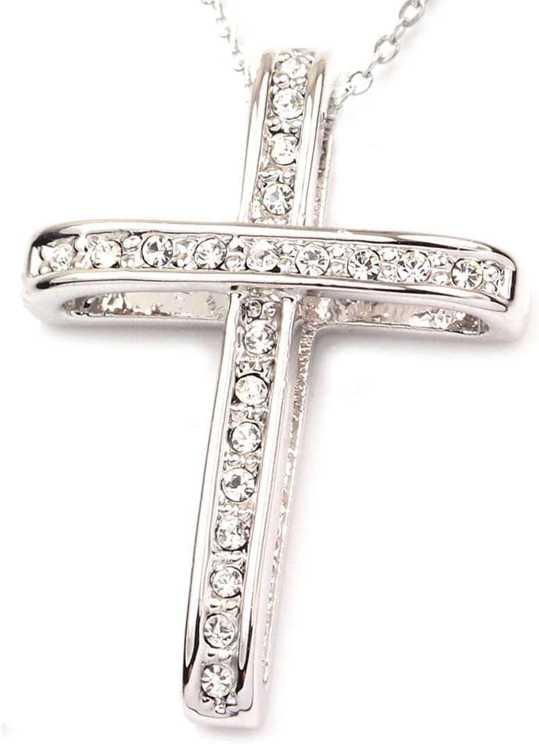 FC Jory White & Rose Gold Plated Crystal Rhinestones Cross Pendant Necklace