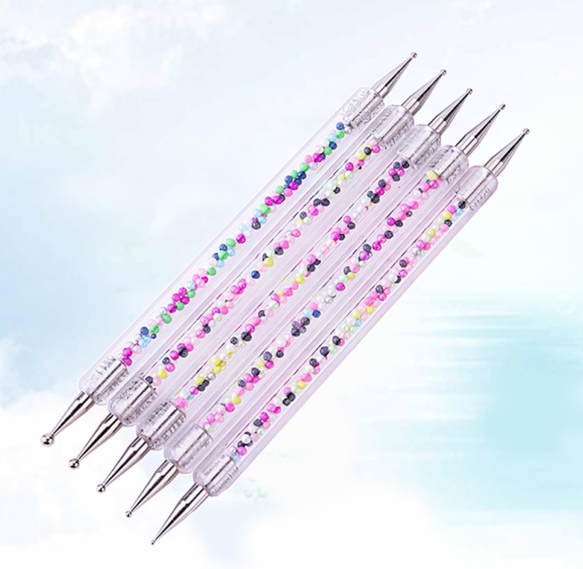 minkissy 5pcs Double Head Dotting Pen Set with Acrylic Rod and Steel Tip
