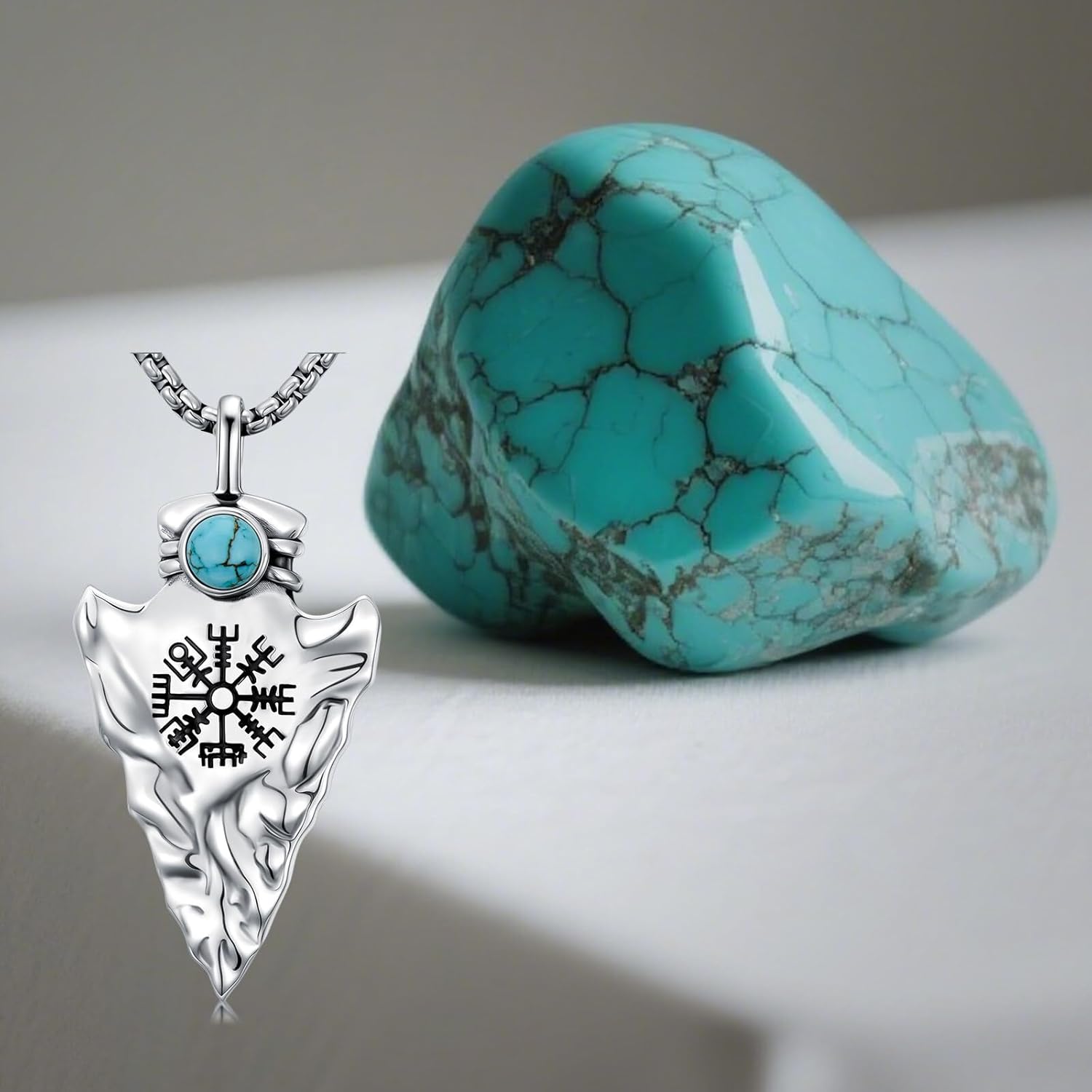 Arrowhead Necklace for Men 925 Sterling Silver Natural Gemstone Viking Arrow Pendant Jewelry Gifts for Father - Image 6