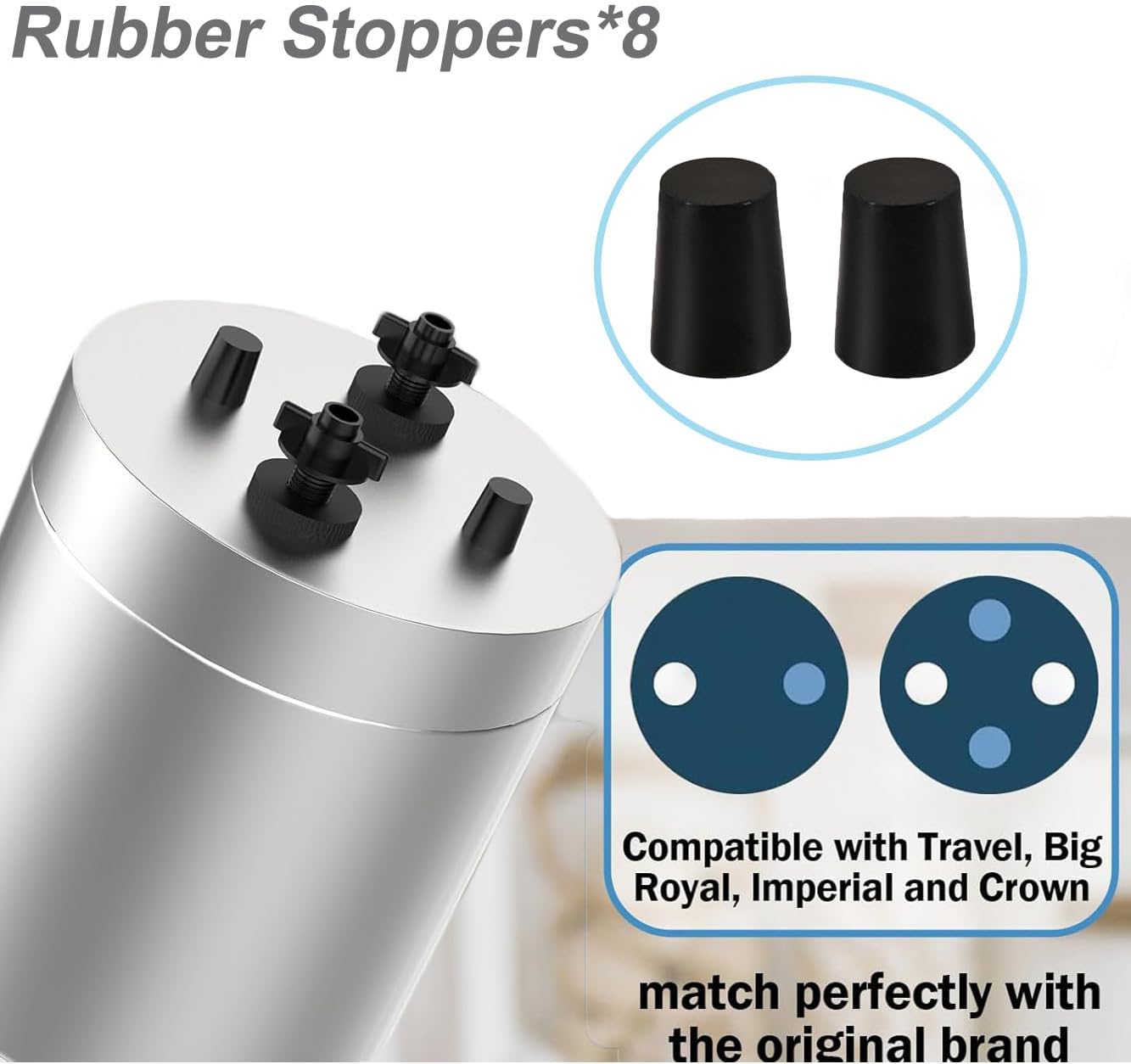 Silicone filter cartridge plugs are compatible with Berkey® water filters - leak-proof replacement plugs, compatible with all Berkey® models, easy to install - 8-piece set of sealing plugs
