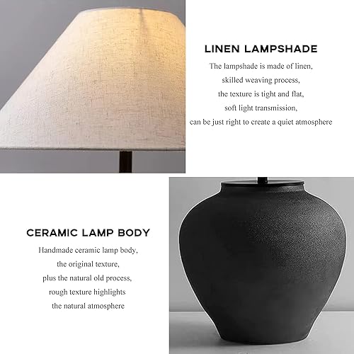 Miniatura 3 de JITEM Lámpara de Mesa - Lámpara de mesa rústica negra de 20.86 pulgadas de alto, lámpara de noche de cerámica hecha a mano con pantalla de tambor