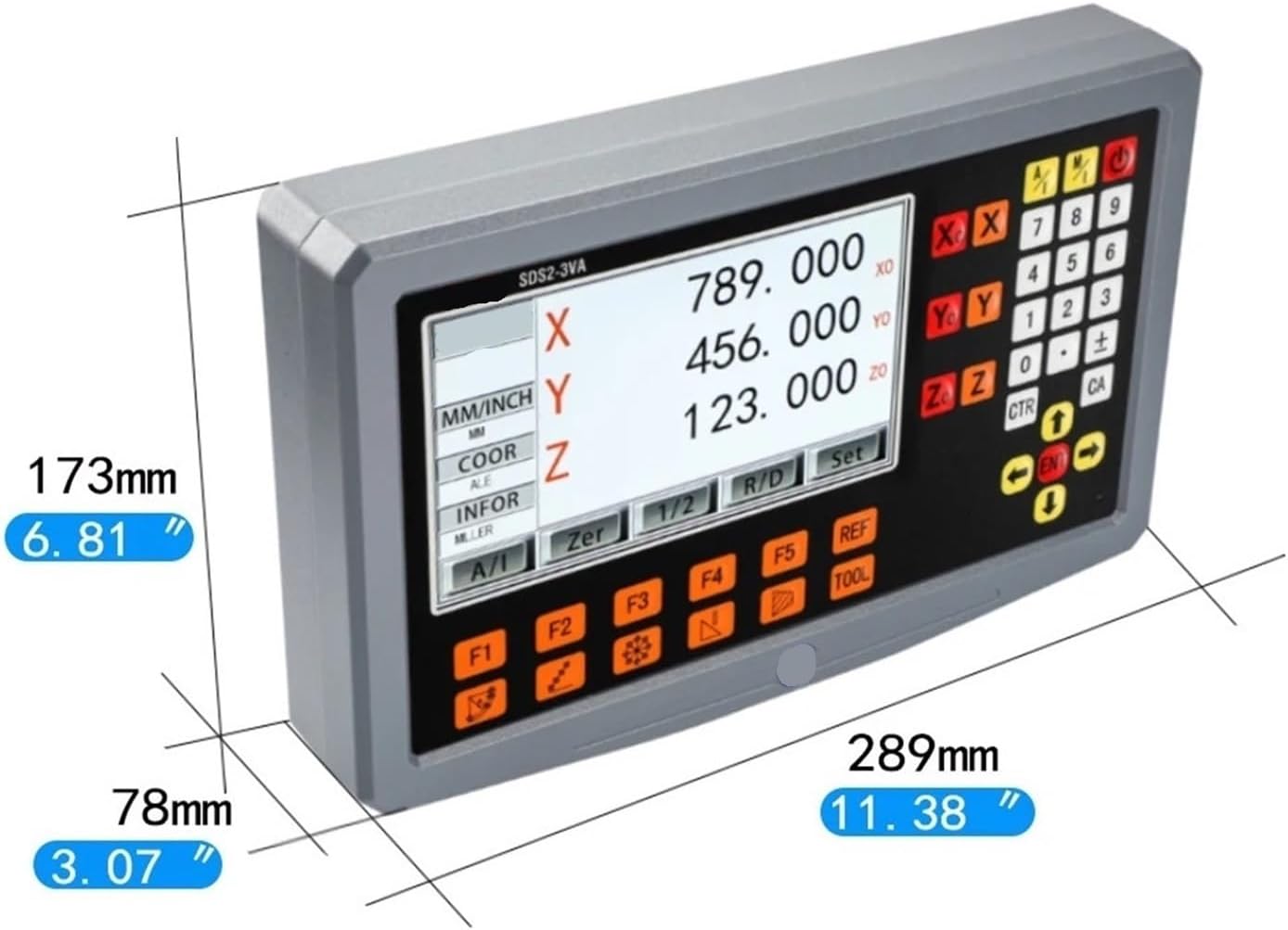 SDS2-3VA Digital Readout Display Unit with dimensions