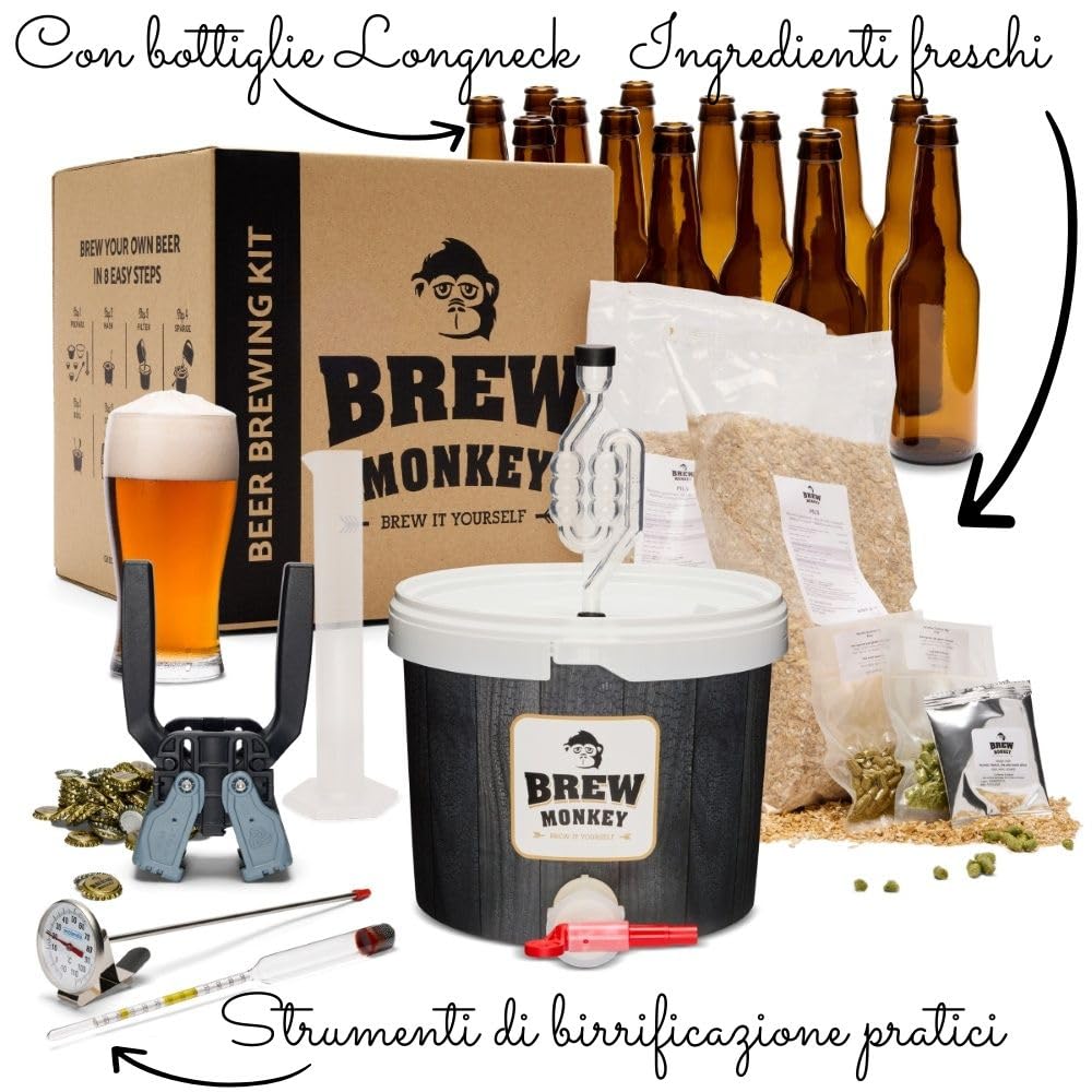 Brew Monkey® Kit per Fare La Birra IPA | Kit Luxe 5 L | 5,7% Vol. | Kit per La Produzione di Birra A Casa | Idee Regalo Uomo | Kit Birra | Regali Uomo Originali | Regalo Uomo Natale
