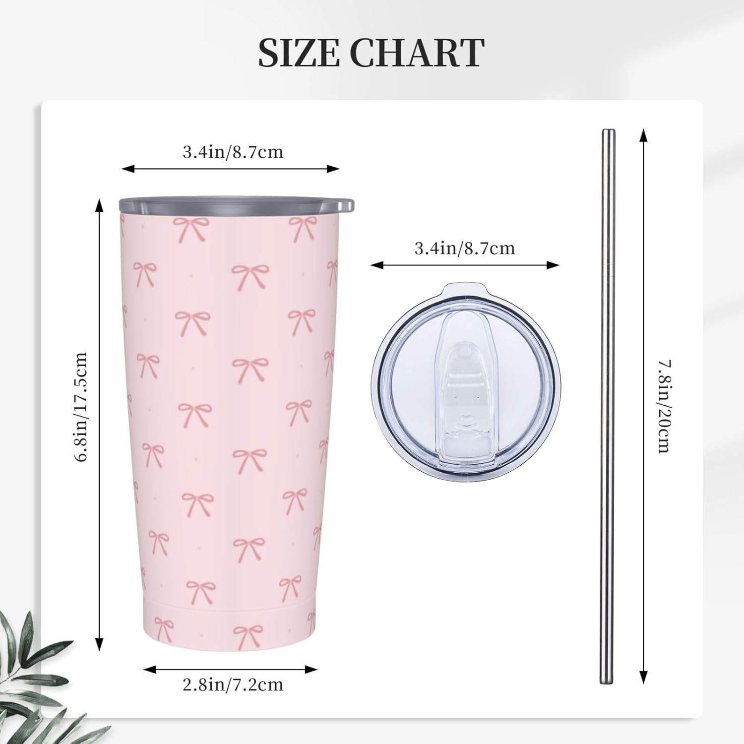 Bow Tumbler Pink Insulated Tumblers with Lid Straw Reusable Cute Coffee Travel Mug Tea Wine Cups Birthday Gifts for Women 20 Oz - Image 3