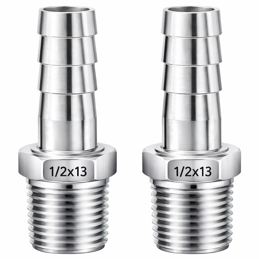 Happyreise Stainless Steel Hose Barb Fitting,1/2" Hose Barb to 1/2" Male NPT, for Water Fuel Air (Pack of 2)