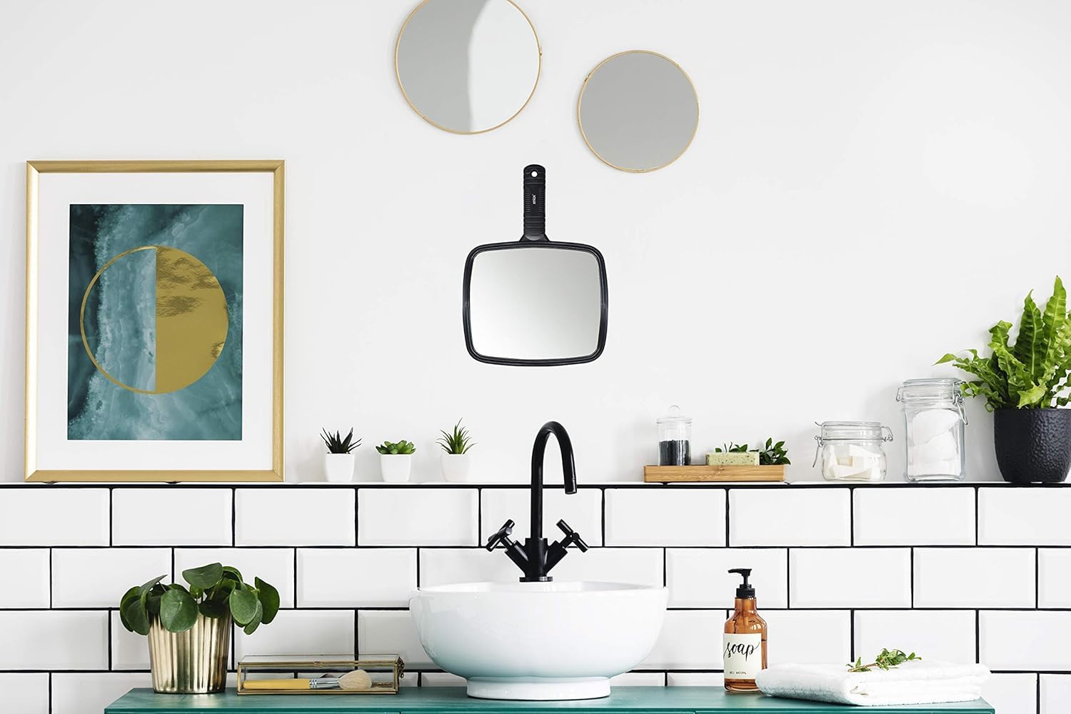 Specchio a mano con manico, professionale specchio portatile con manico, per Salone Parrucchiere Barbiere,specchi a mano per trucco, viaggi, parrucchiere e rasatura