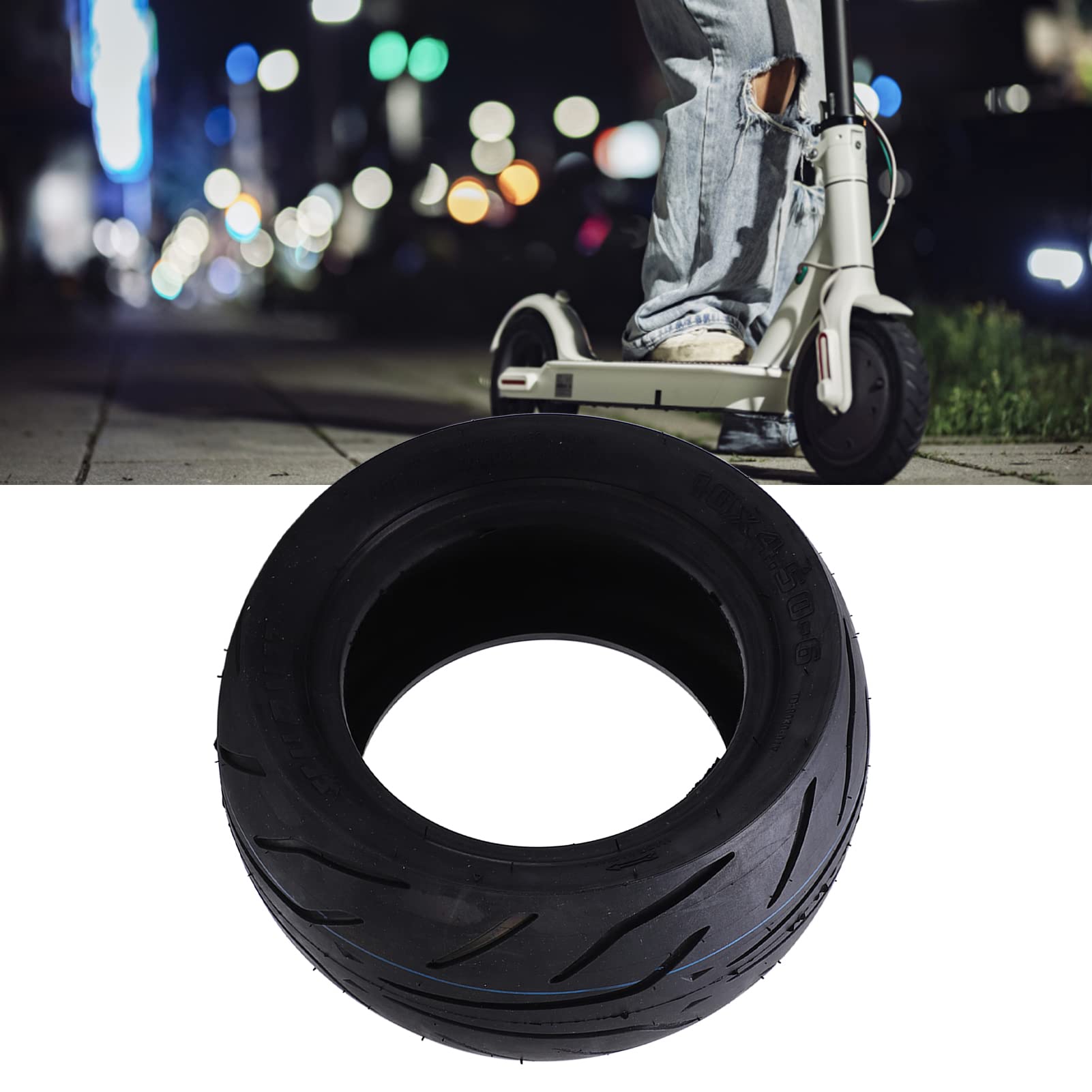 Alomejor Pneus sans Chambre de Scooter électrique, Remplacement de Pneu en Caoutchouc de Vélo électrique de 10 Pouces pour 10x4.50 6