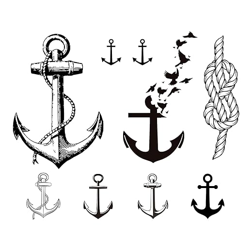 Anchor Temporary Tattoos Set - Waterproof Nautical Semi-Permanent Tattoos for Wrist, Finger, Neck & Leg, Sailor Body Art for Men and Women