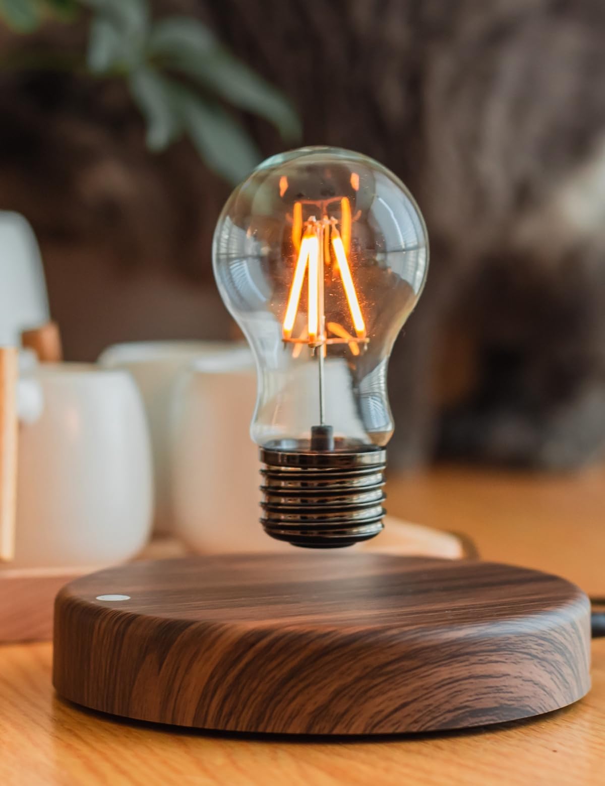 Levitating Bulb Lamp, Magnetic Floating Night Light & Desk Decor, Unique Valentine‘s Day Gift for Her and Him, Cool Tech Gadget for Home Office, Christmas Birthday Present (Round-Classic Bulb)