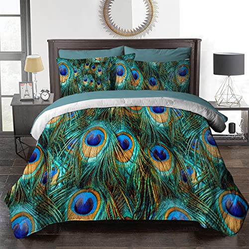 Blessliving Peacock Feather Comforter Set - 8 Pieces Sparkly Stylish Bedding Sets For Women - Aqua Blue Turquoise Bed In A Bag King Size With Comforters, Sheets, Pillowcases, Shams & Cushion Cover #TOP20