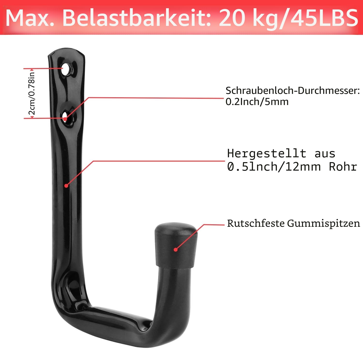 12 Stück Werkzeug Garage Haken, Garten Werkzeug Aufbewahrung Organizer, Heavy Duty Garage Wandhalterung Aufhänger Haken für Schläuche, Fahrräder, Rasenmäher (schwarz, 11,5 cm x 8,9 cm)