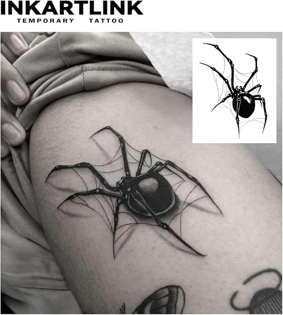 INKARTLINK Jagua Tattoo Stickers, 2-Week Tattoo, Waterproof, Set of 2, Temporary Tattoo, Long-lasting, Men's, Women's, Temporary Tattoo, Trending, Women, Men, Spider | Spider Style: waterproof body art provides a clean and realistic look for cosplay, celebrations and everyday wear