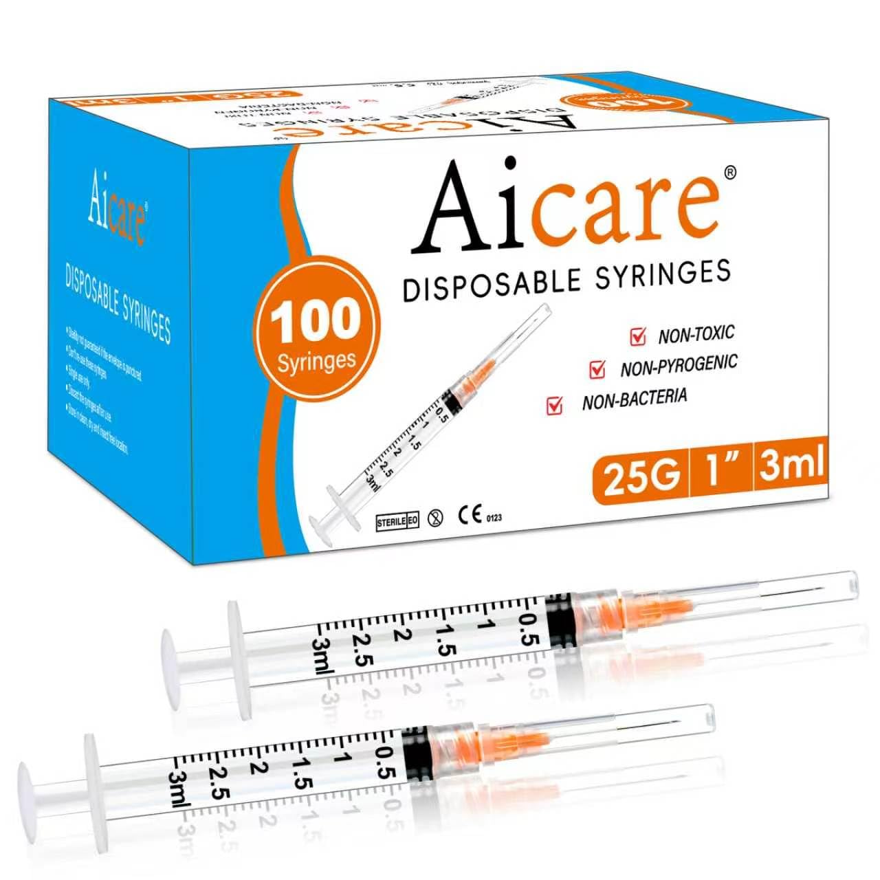 100 Pack 3ml Lab Syringes with 25Ga 1 Inch Needle Luer Lock, Individually Sealed Packed