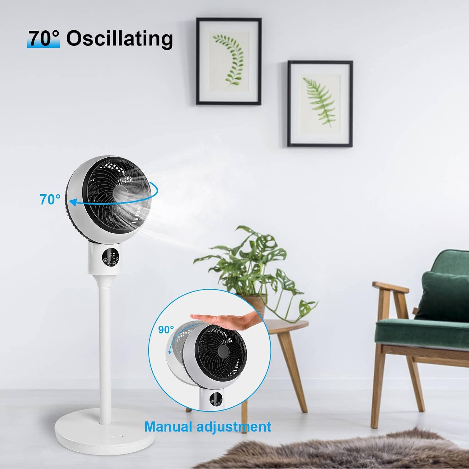 Circulating Stand Fan with Remote Ocillation Pedestal Fan 3 Speeds Standing Fans