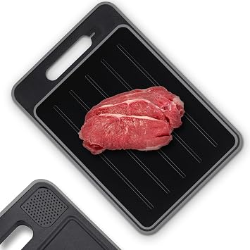 NK Food Thawing Board + Cutting Board 4 in 1 Defrost, Cut, Grate Spices and Sharpening Knives, Non-Stick and Non-Slip, 36.5 x 25 x 1 cm Dishwasher Grey