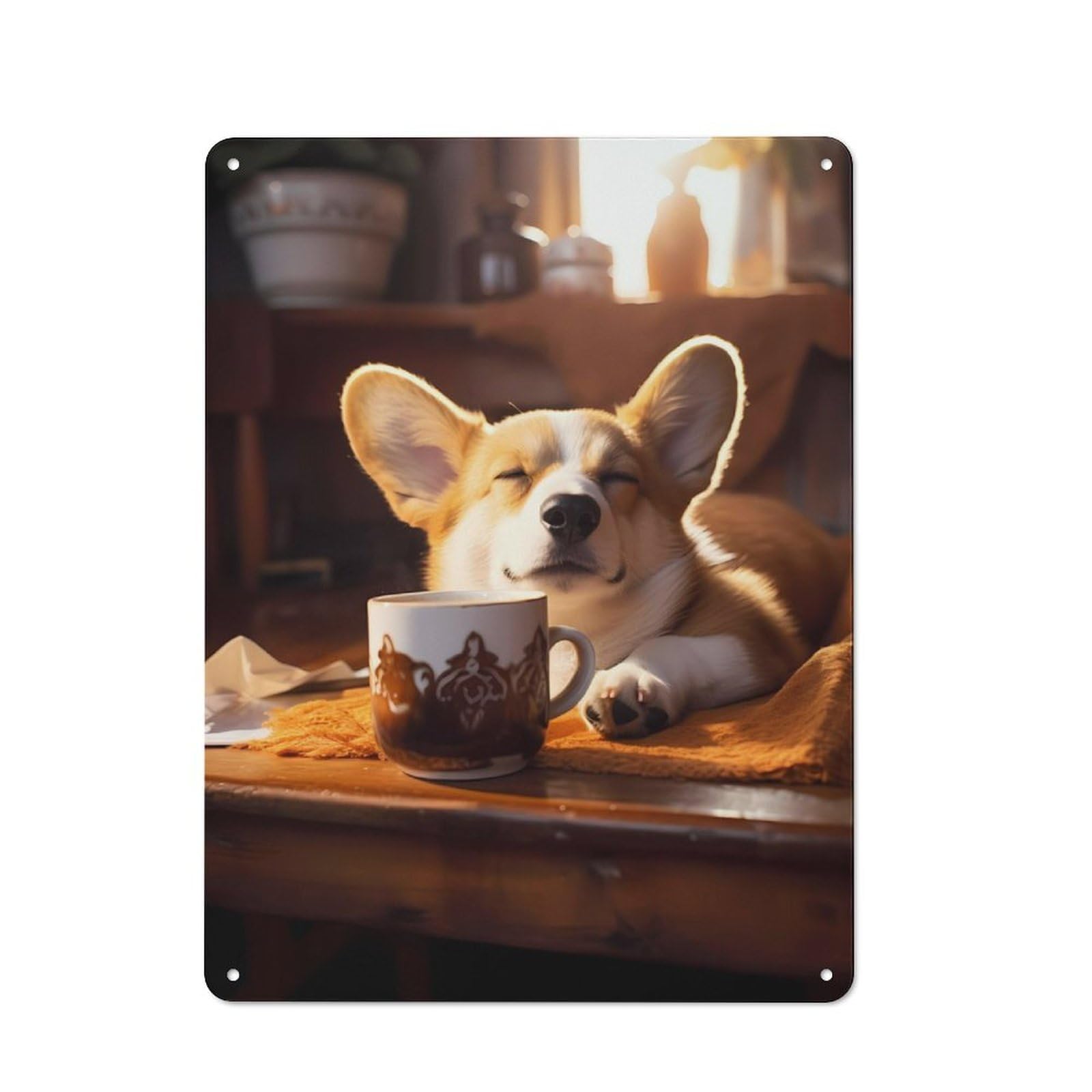 Junmoney Corgi Coffee Puppy Dog Metal Plaque 40X30cm With For Hallway Wall, Retro Decor, For Wall Display Collectors