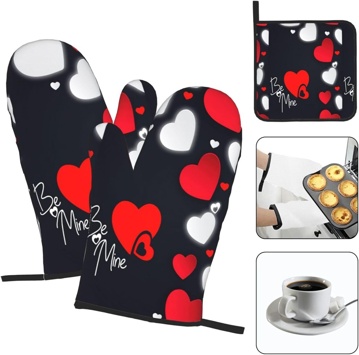 Happy Valentine's Day Print Heat Resistant Microwave Gloves, Used for Baking, Cooking, and Fashion Kitchen Essentials