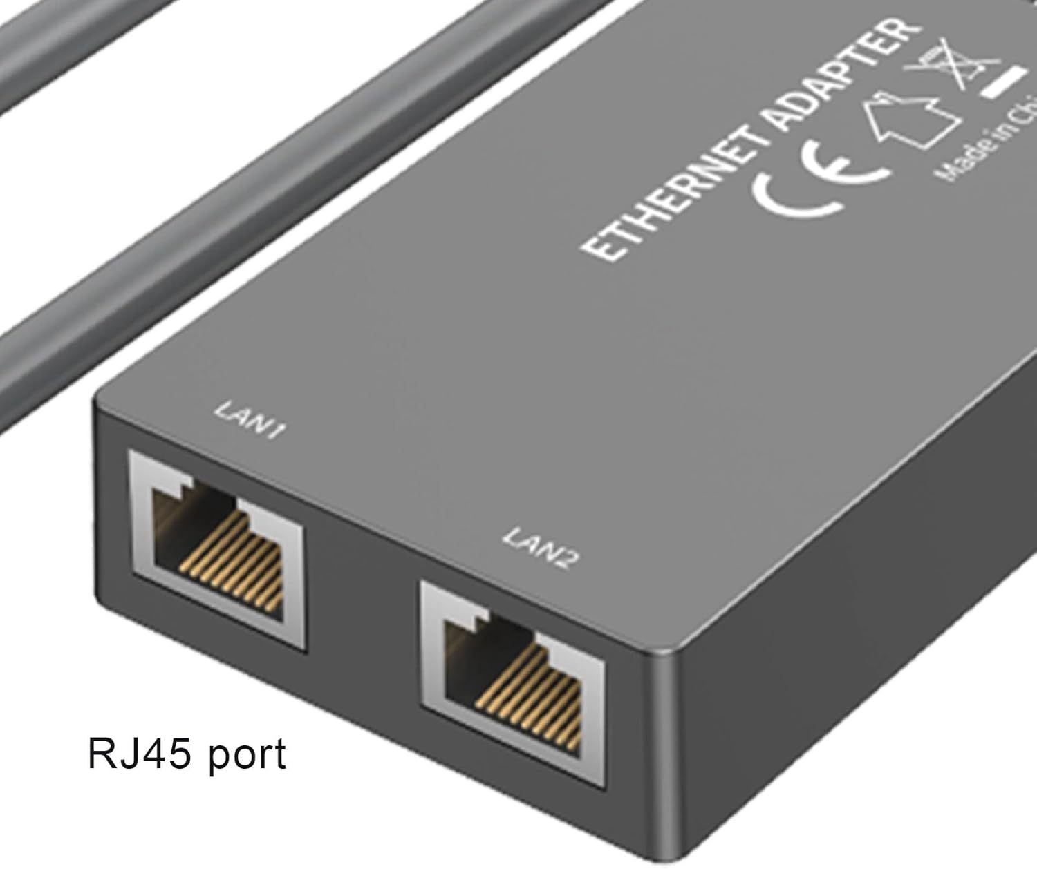 Satellite Ethernet Adapter Gen 2 V2, 1 Gbps High Speed Satellite to 2 RJ45 Ports Gigabit Ethernet Adapter, atellite Internet Adapter for V2 Rectangle Dish Wired External Network