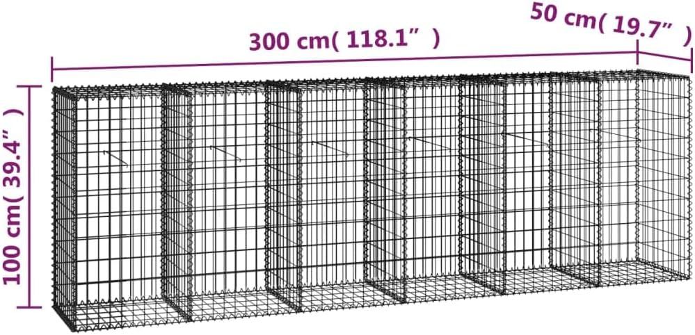 vidaXL Gabion Wall with Covers High Load Capacity Weather-Resistant Rustproof Garden Fence Galvanized Steel Silver 118"x19.7"x39.4"