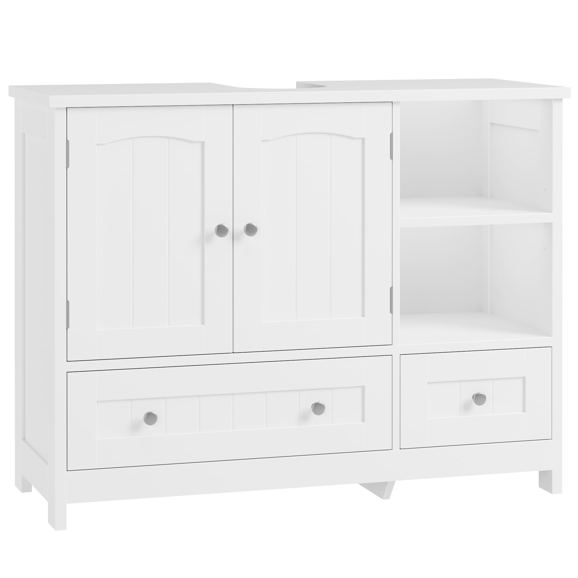 FOREHILL 80cm Mobile Bagno Sottolavabo Grande con 2 Cassetti e Ante Bianco | Mobile Sottolavabo per Bagno con Ripiani Regolabili,Mobile Bagno con 2 Scomparti Aperti,per Spazi Ridotti, Bagno,80x30x65cm