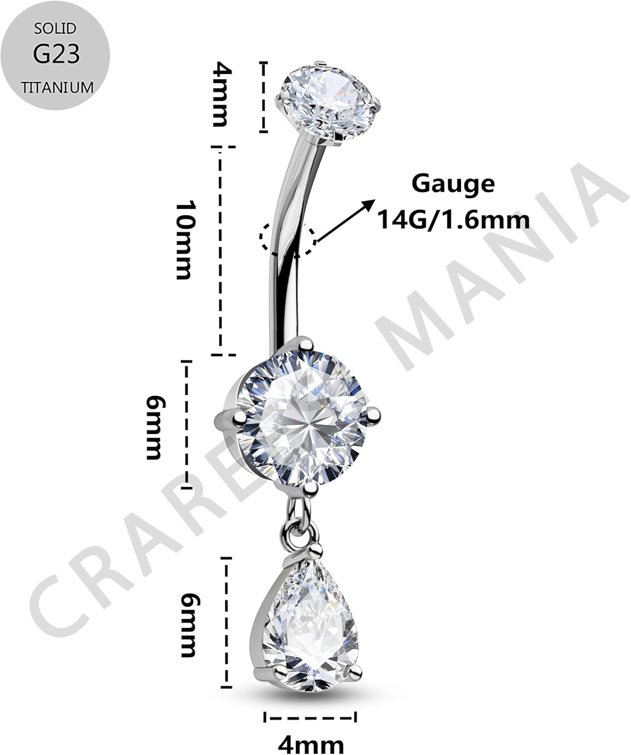 CM Crareesi Mania Titanium Belly Button Rings Dangle Belly Rings Internally Threaded 14G Belly Piercing Jewelry for Women Hypoallergenic Titanium Navel Rings - Image 2