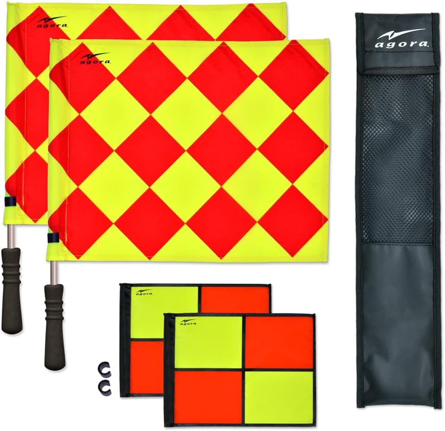 AGORA Pro Line Duo Premium Rotating Soccer Referee Flags - Includes 1 Pair of Aluminum Rods, 2 Sets of Flags, 1 Pair of C-Clips, and Protective Case
