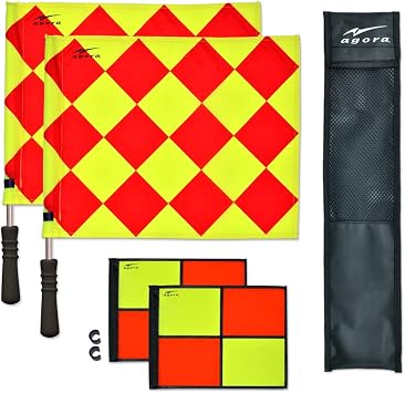 AGORA Pro Line Duo Premium Rotating Soccer Referee Flags - Includes 1 Pair of Aluminum Rods, 2 Sets of Flags, 1 Pair of C-Clips, and Protective Case