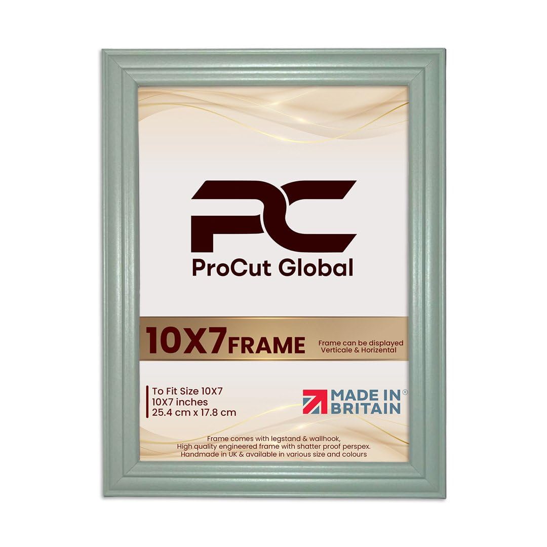 Procut Global 10X7 Green Picture Frames - Classic Wooden Photo Frame with Shatterproof Perspex for Wall or Tabletop - Perfect for Posters, Certificates & Prints - Sizes & Colors Available